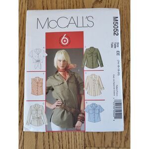 McCall's M5052 Pattern EE Womens 14-20 Collared Button Shirts Varieties New